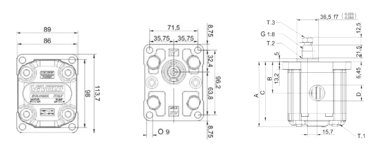 X2P Series Group 2 Pump DIN Mount, 1:8 Tapered Shaft
