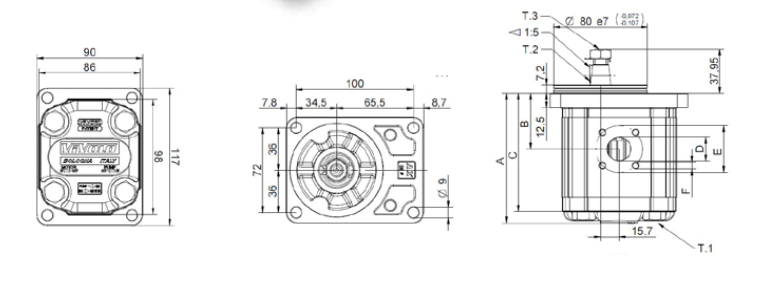 X2P Series Group 2 Pump Standard German Mount, 1:5 Tapered Shaft