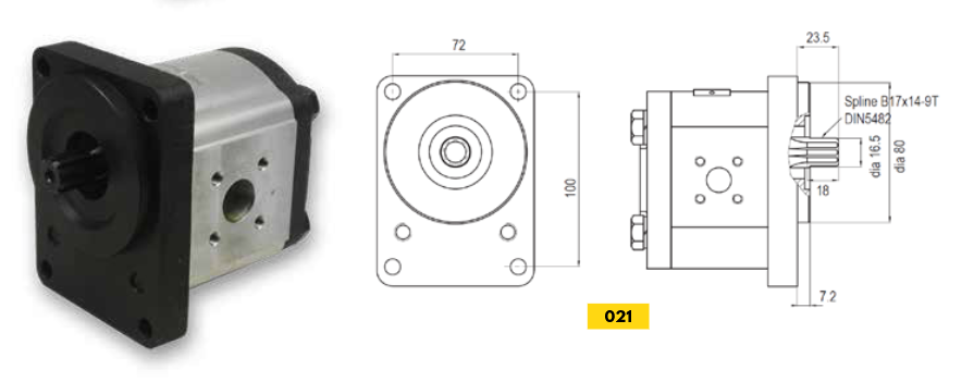 20A Series Group 2 Pump (German Standard) 4-Bolt Mount, 9T Splined Shaft