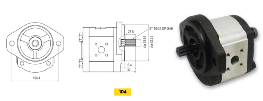 20A Series Group 2 Pump (German Standard) 2-Bolt SAE-A Mount 5/8” 9T Splined Shaft