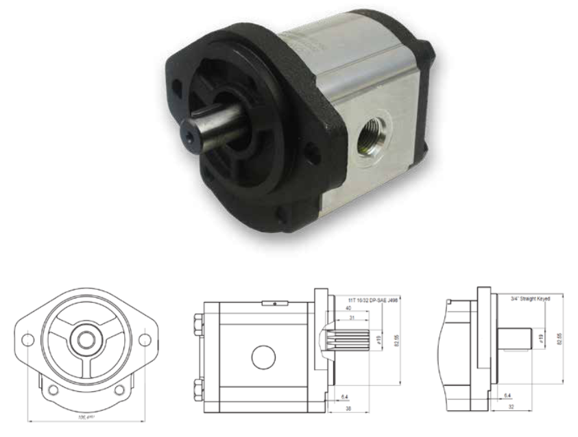 20C Series Group 2 Pump SAE-A 2-Bolt Mount, 3/4” Straight Keyed Shaft