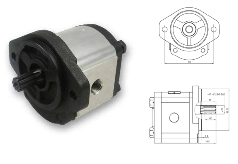 20C Series Group 2 Pump SAE-A 2-Bolt Mount, 17mm 10T Splined Shaft