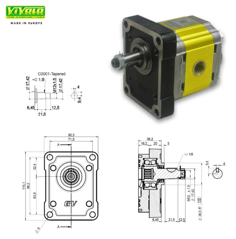 X2M Series Group 2 Motor DIN Mount With Bearing Carrier, 1:8 Tapered Shaft