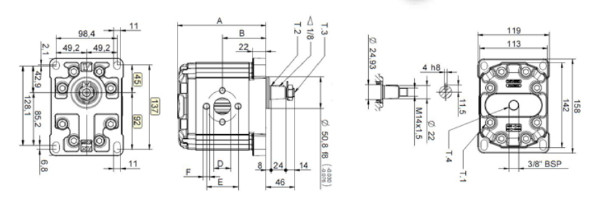 X3M Series Group 3 Motor DIN Mount, 1:8 Tapered Shaft