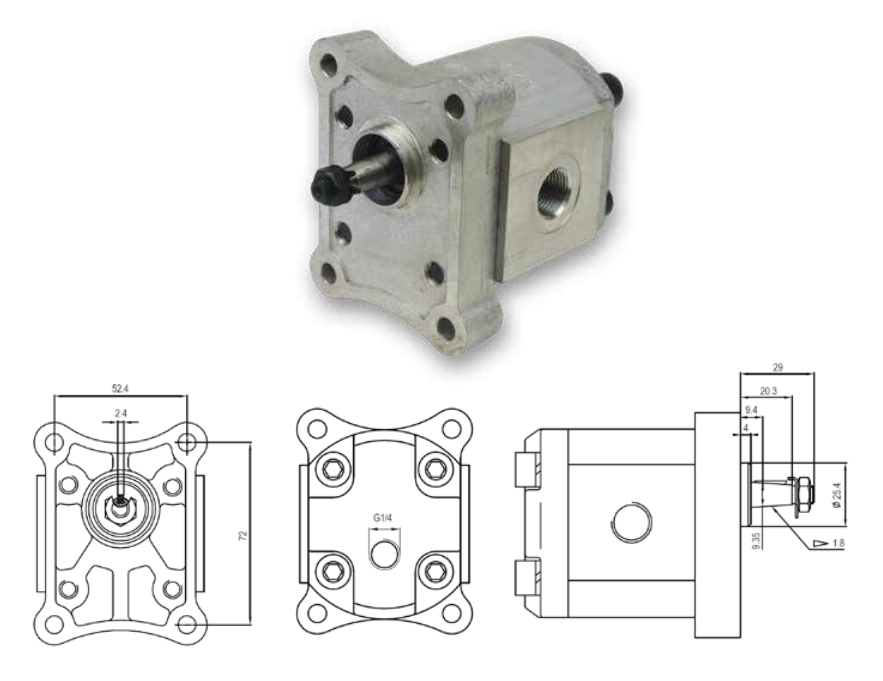 10MR Series Group 1 Motor (European Standard) 4-Bolt Mount, 1:8 Tapered Shaft