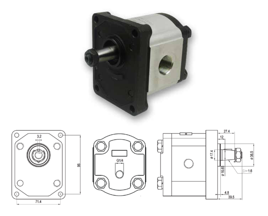 20MR Series Group 2 Motor (European Standard) 4-Bolt Mount, 1:8 Tapered Shaft