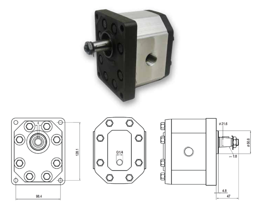 30MR Series Group 3 Motor (European Standard) 4-Bolt Mount, 1:8 Tapered Shaft