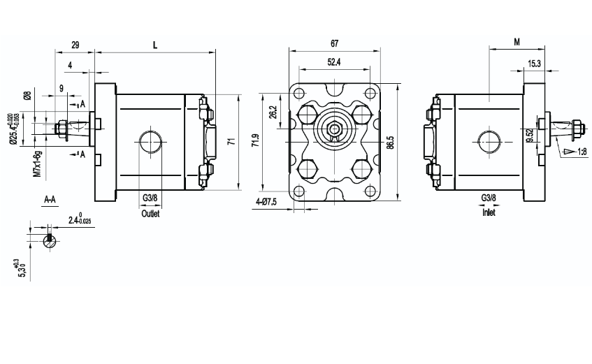 KAP Series Group 1 Gear Pumps - 1:8 Taper Shaft