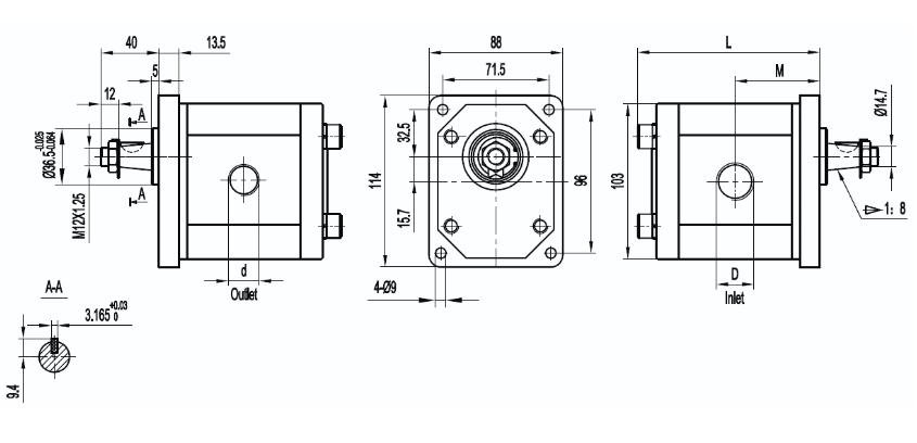 KGP2E2 Group 2 Gear Pumps - 1:8 Taper Shaft