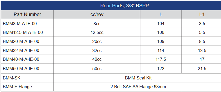 BMM Series Gerotor Motor - Rear Ports - 3/8” BSPP