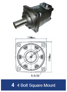BMV Series Geroler Motors - 4 Bolt Square Mount - 50mm Straight Keyed Shaft