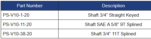 PS-V10 Series Spare Shafts for V10 Vane Pumps