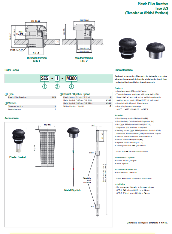 SES Series Screw-In Plastic Filler Breathers