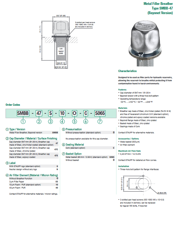 SMBB Series Bayonet Metal Filler Breathers