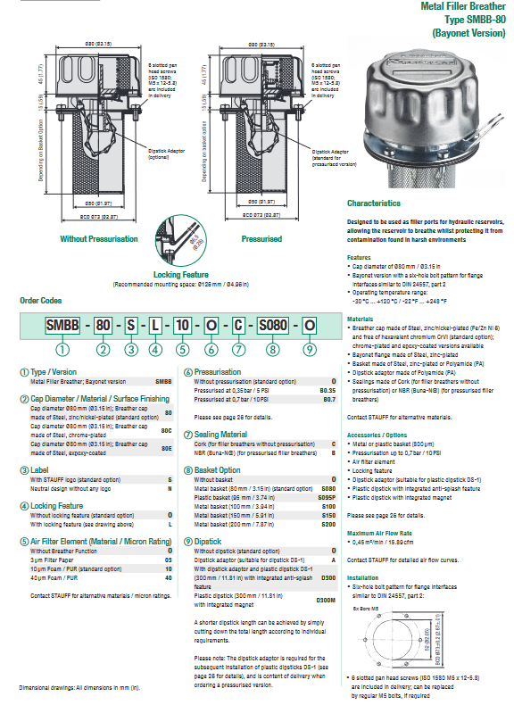 SMBB Series Bayonet Metal Filler Breathers