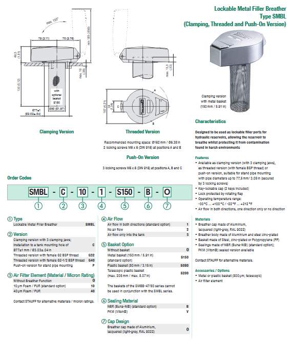 SMBL Series Lockable Metal Filler Breathers
