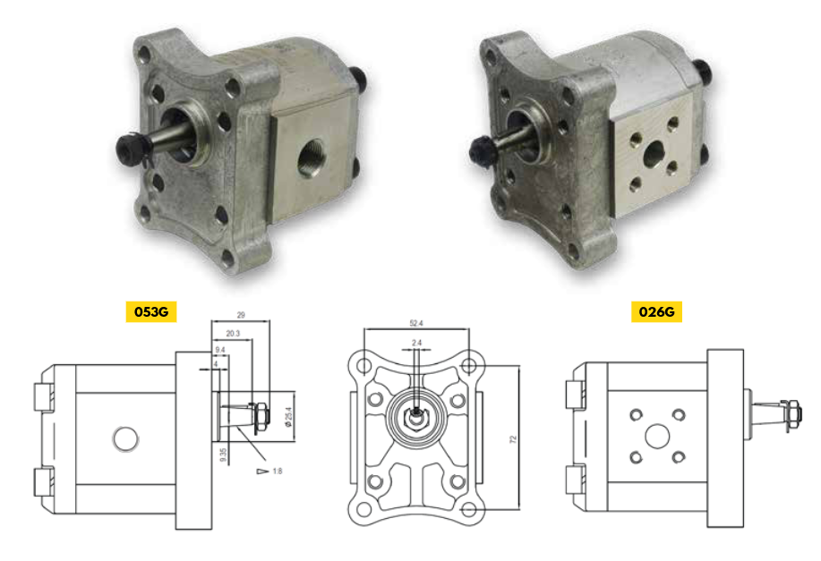 10C Series Group 1 Pump (European Standard) BSPP Ports 4-Bolt Mount, 1:8 Tapered Shaft
