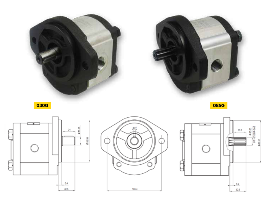 20C Series Group 2 Pump (American Standard) SAE-A 2-Bolt Mount, 5/8” 9T Splined Shaft