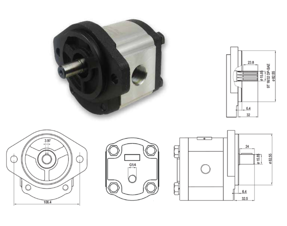 20MR Series Group 2 Motor (American Standard) SAE-A 2-Bolt Mount, 5/8” 9T Splined Shaft