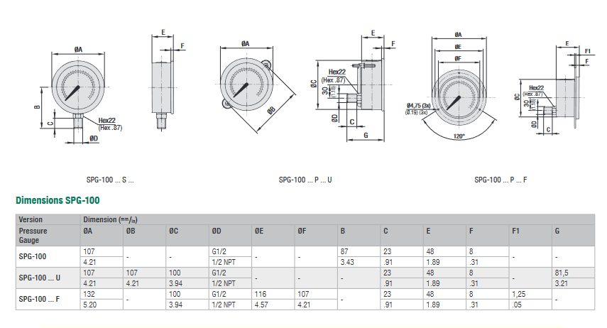SPG-100 Series Panel Mounted Analogue Pressure Gauges