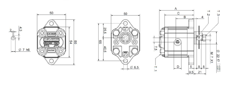X0P Series Group 0 Pump DIN Mount, M7x1 Keyed Shaft