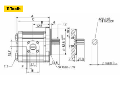 G2P Series Group 2 Pump SAE A Mount, 11 Tooth Shaft (Cast Iron End Plates)