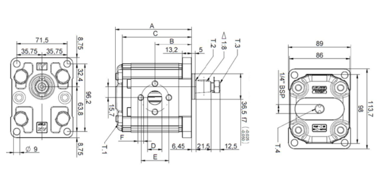 X2M Series Group 2 Motor DIN Mount, 1:8 Tapered Shaft