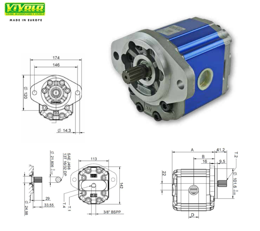 X3M Series Group 3 Motor SAE B Mount, 7/8” 13 Tooth Splined Shaft