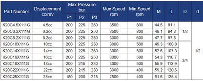 K20 Series Group 2 Front Pump - 1:8 Taper Shaft