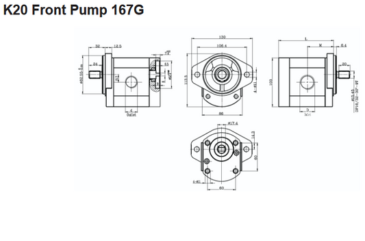 K20 Series Group 2 Front Pump - SAE A 2 Bolt Mount - 5/8” 9T Splined Shaft