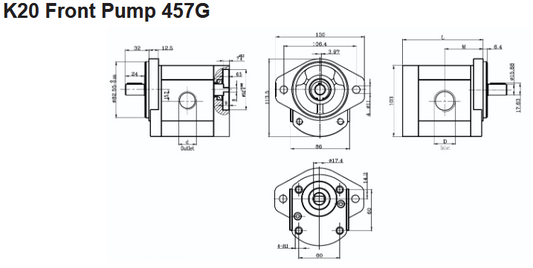 K20 Series Group 2 Front Pump - SAE A 2 Bolt Mount - 5/8” Straight Keyed Shaft