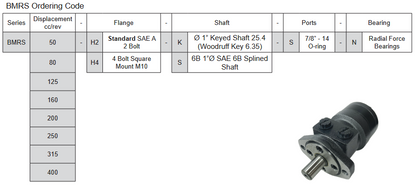 BMRS Series Geroler Motor - SAE A 2 Bolt Mount - 1" Keyed Shaft