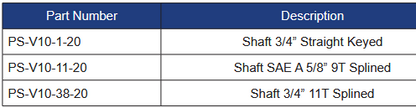 PS-V10 Series Spare Shafts for V10 Vane Pumps