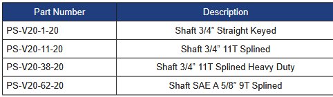 PS-V20 Series Spare Shafts for V20 Vane Pumps