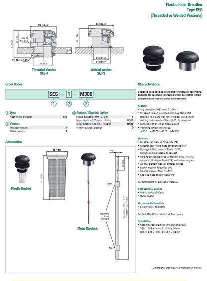 SES Series Screw-In Plastic Filler Breathers