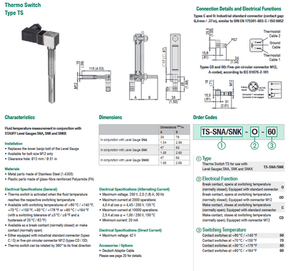 TS-SNA/SNK Series Thermo Switches and Temperature Sensors